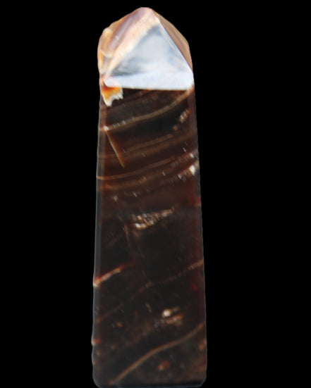 Chocolate Calcite obelisk 92*33*28mm 196g in sunlight - Rocks and Things Store