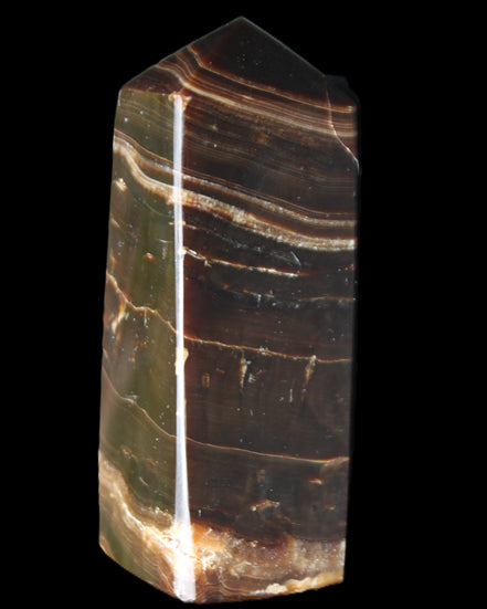 Chocolate Calcite obelisk 94*32*31mm 218g in sunlight - Rocks and Things Store