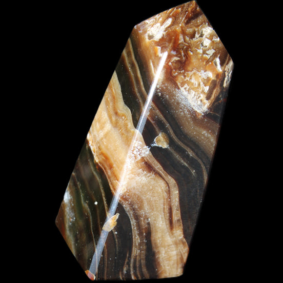 Chocolate Calcite obelisk 83*32*30mm 147.5g in sunlight - Rocks and Things Store