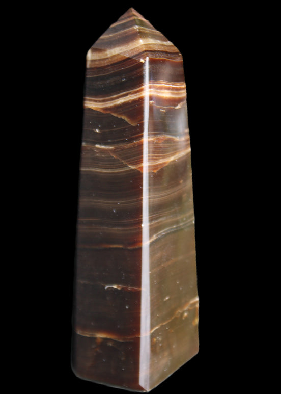Chocolate Calcite obelisk 87*24*22mm 90.8g in sunlight - Rocks and Things Store