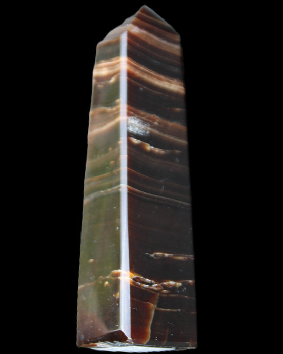 Chocolate Calcite obelisk 87*24*22mm 90.8g in sunlight - Rocks and Things Store