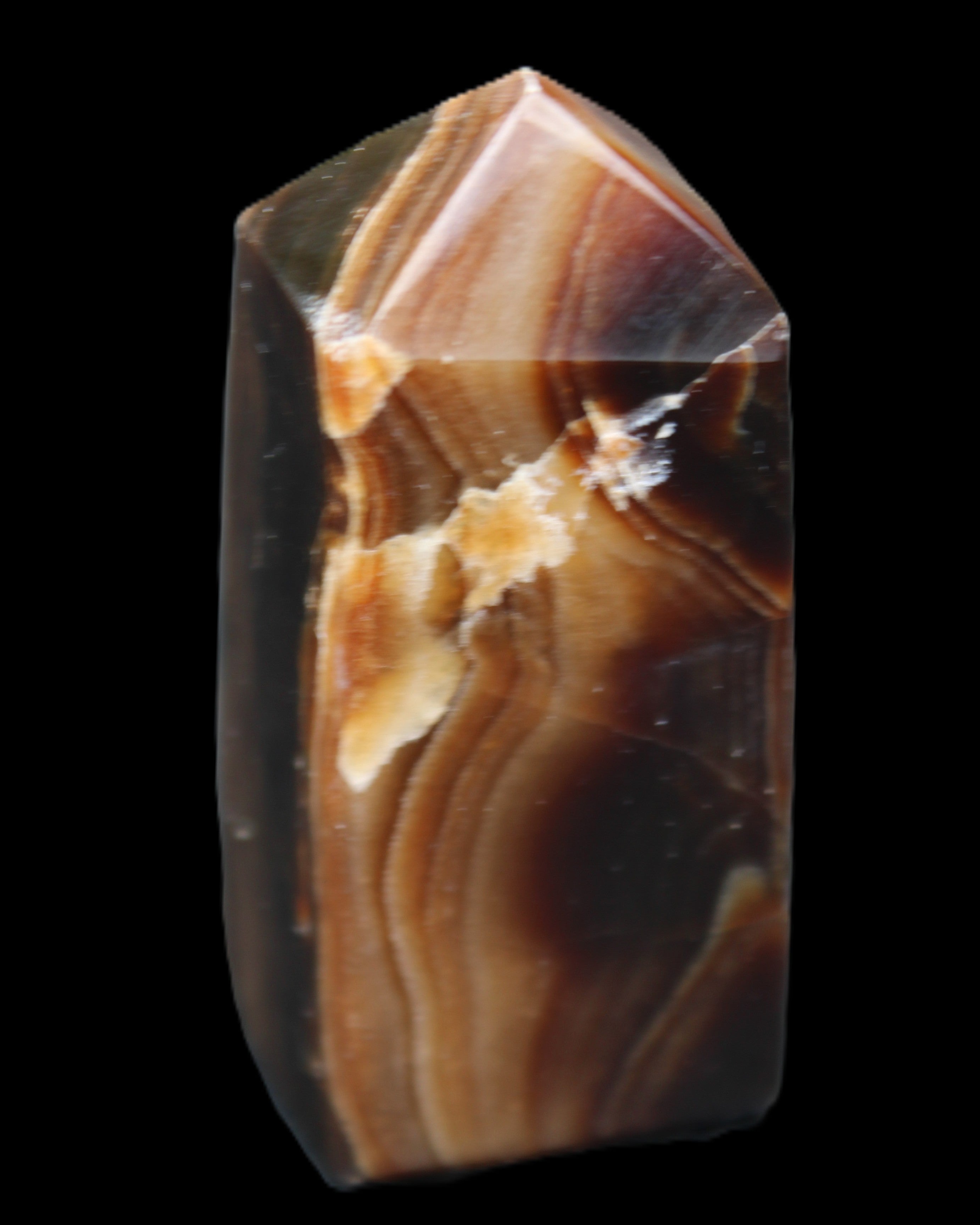 Chocolate Calcite obelisk 62*25*21mm 73g in sunlight - Rocks and Things Store