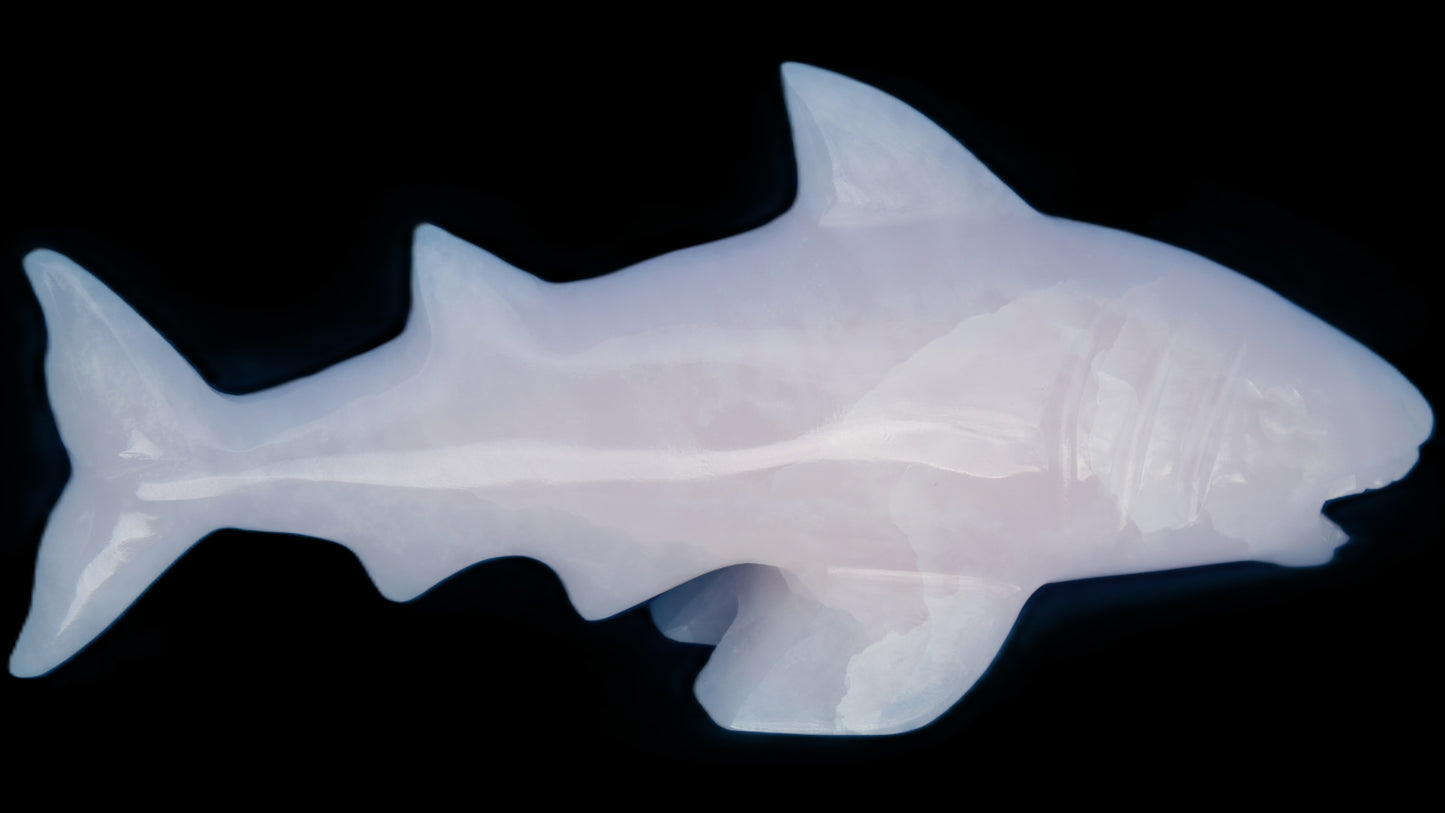 Mangano Calcite hand-carved shark 687g Rocks and Things