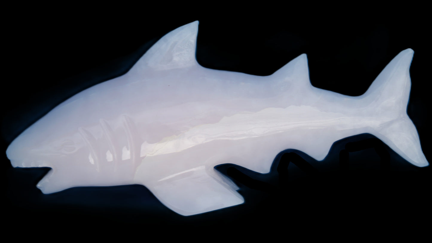 Mangano Calcite hand-carved shark 687g Rocks and Things