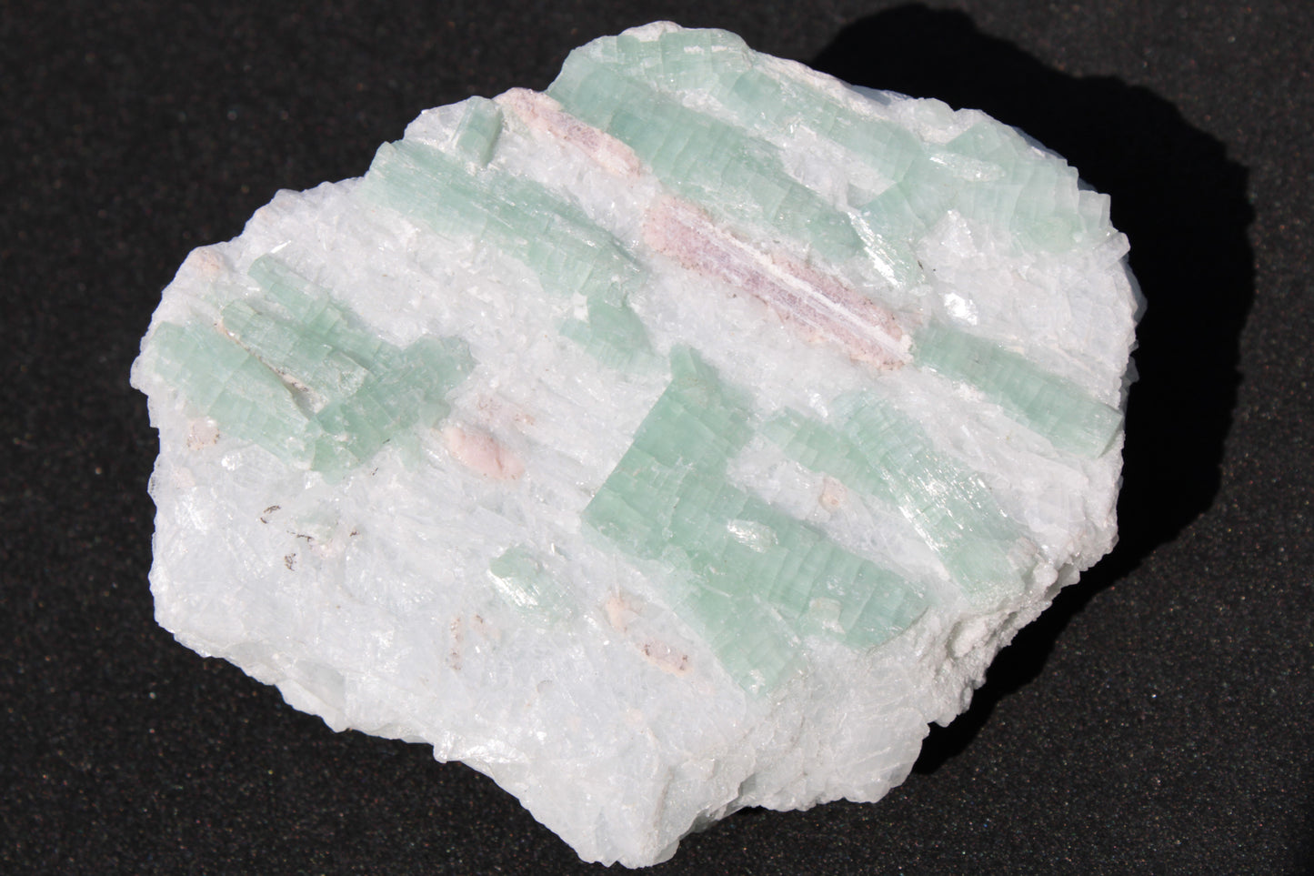 Soft Mint-Green and Pink Tourmaline on marble from Afghanistan 80mm 833ct 166.6g Rocks and Things