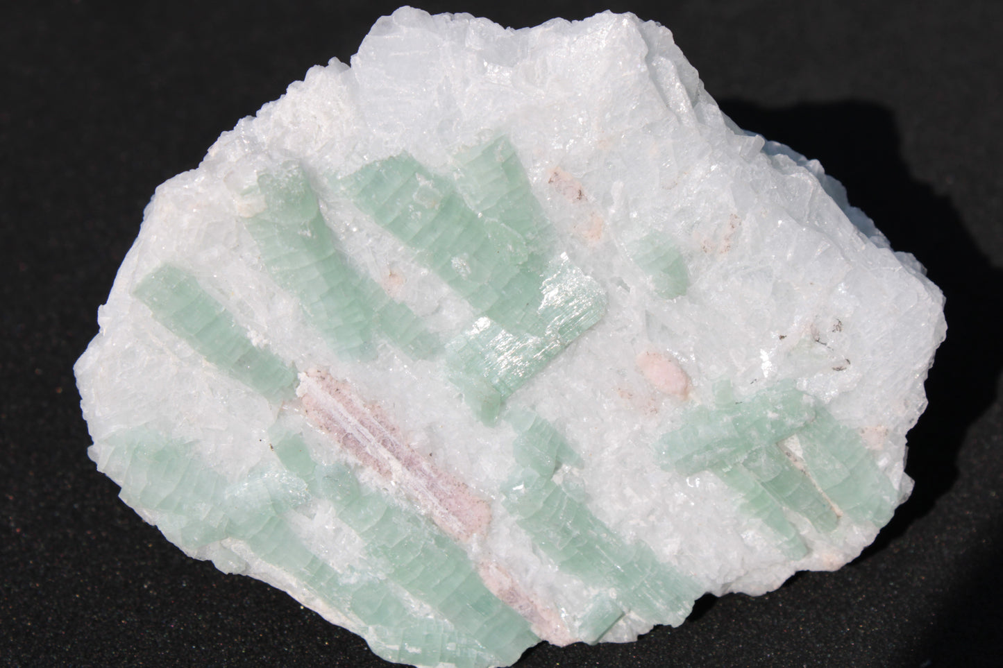 Soft Mint-Green and Pink Tourmaline on marble from Afghanistan 80mm 833ct 166.6g Rocks and Things