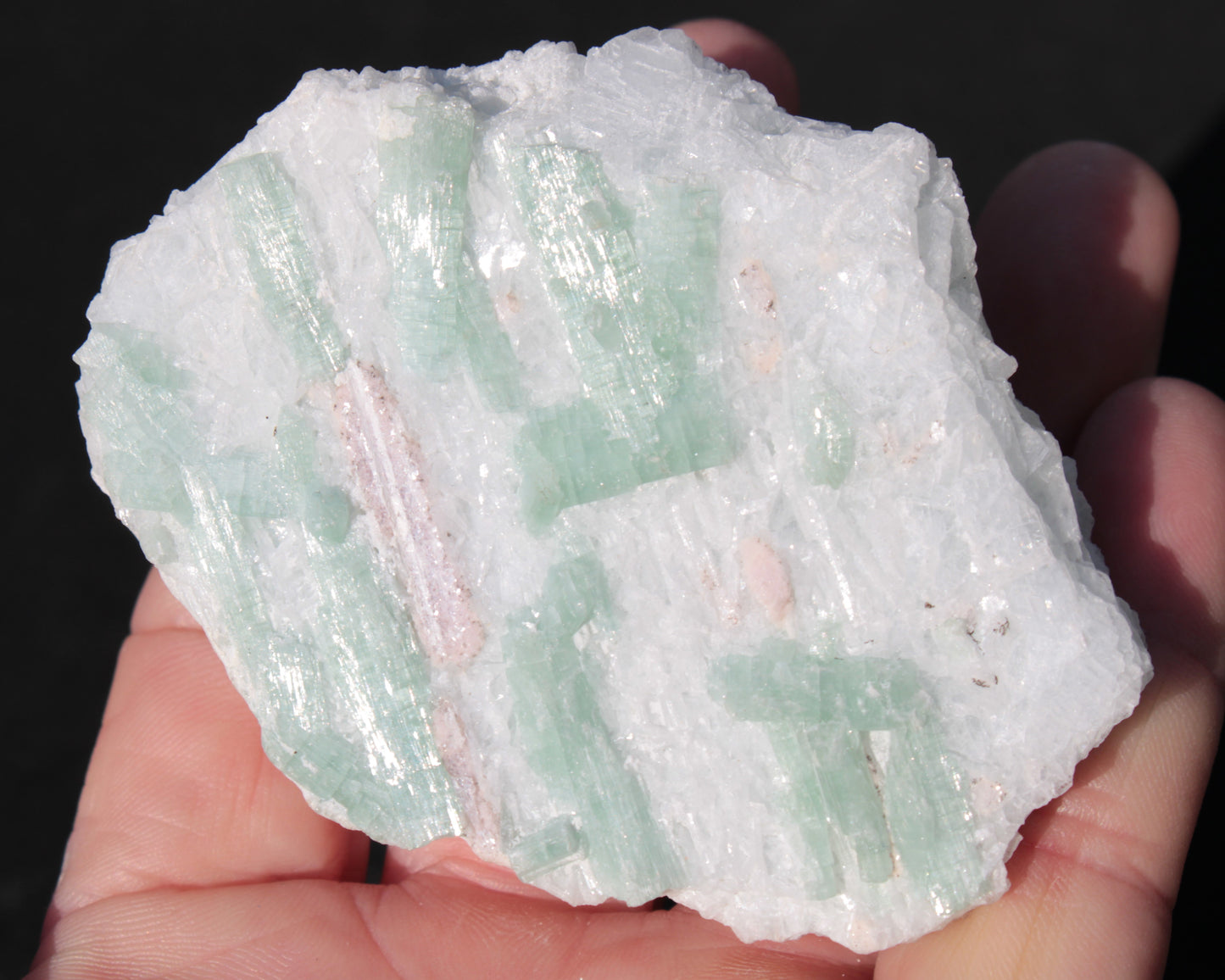 Soft Mint-Green and Pink Tourmaline on marble from Afghanistan 80mm 833ct 166.6g Rocks and Things