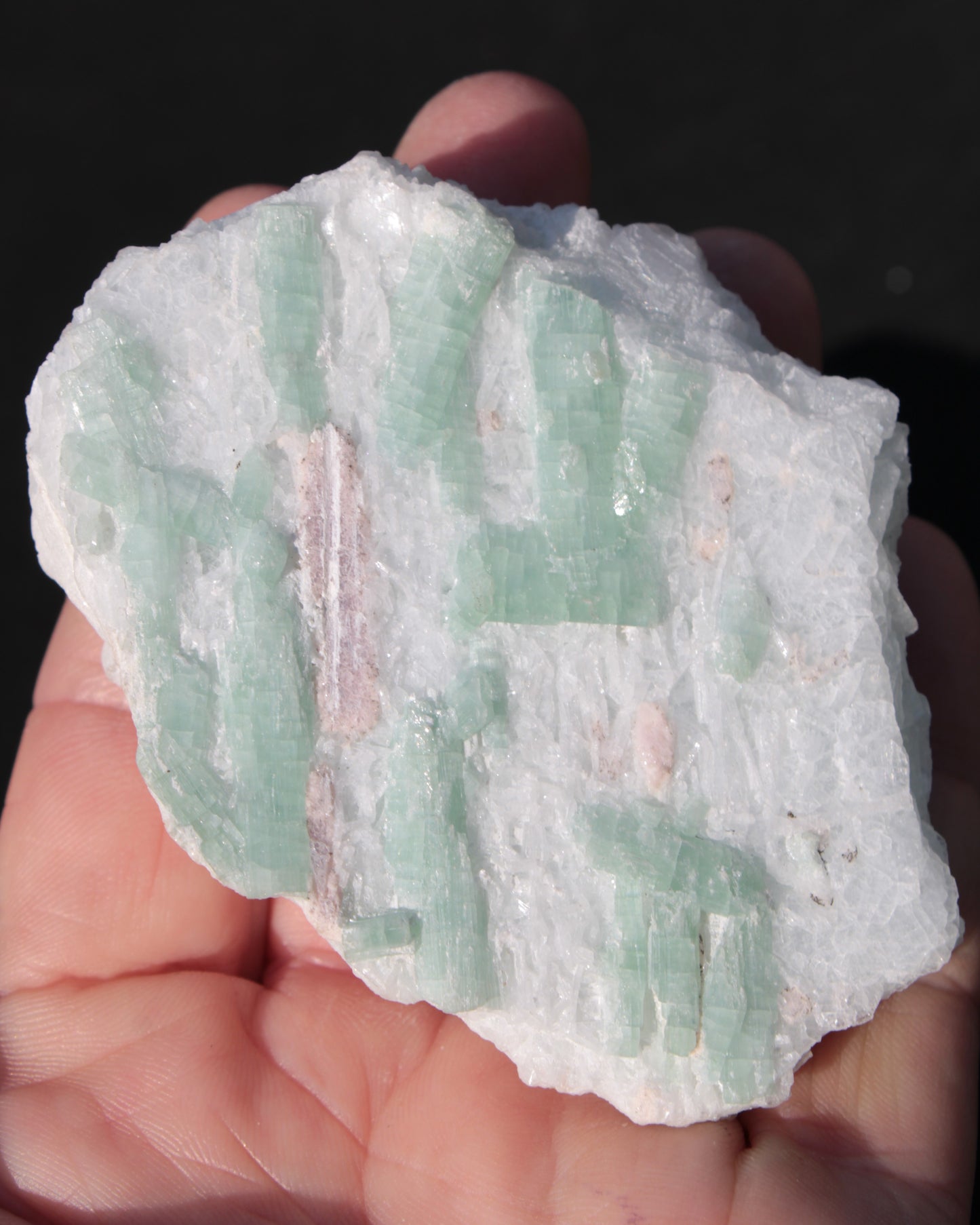Soft Mint-Green and Pink Tourmaline on marble from Afghanistan 80mm 833ct 166.6g Rocks and Things