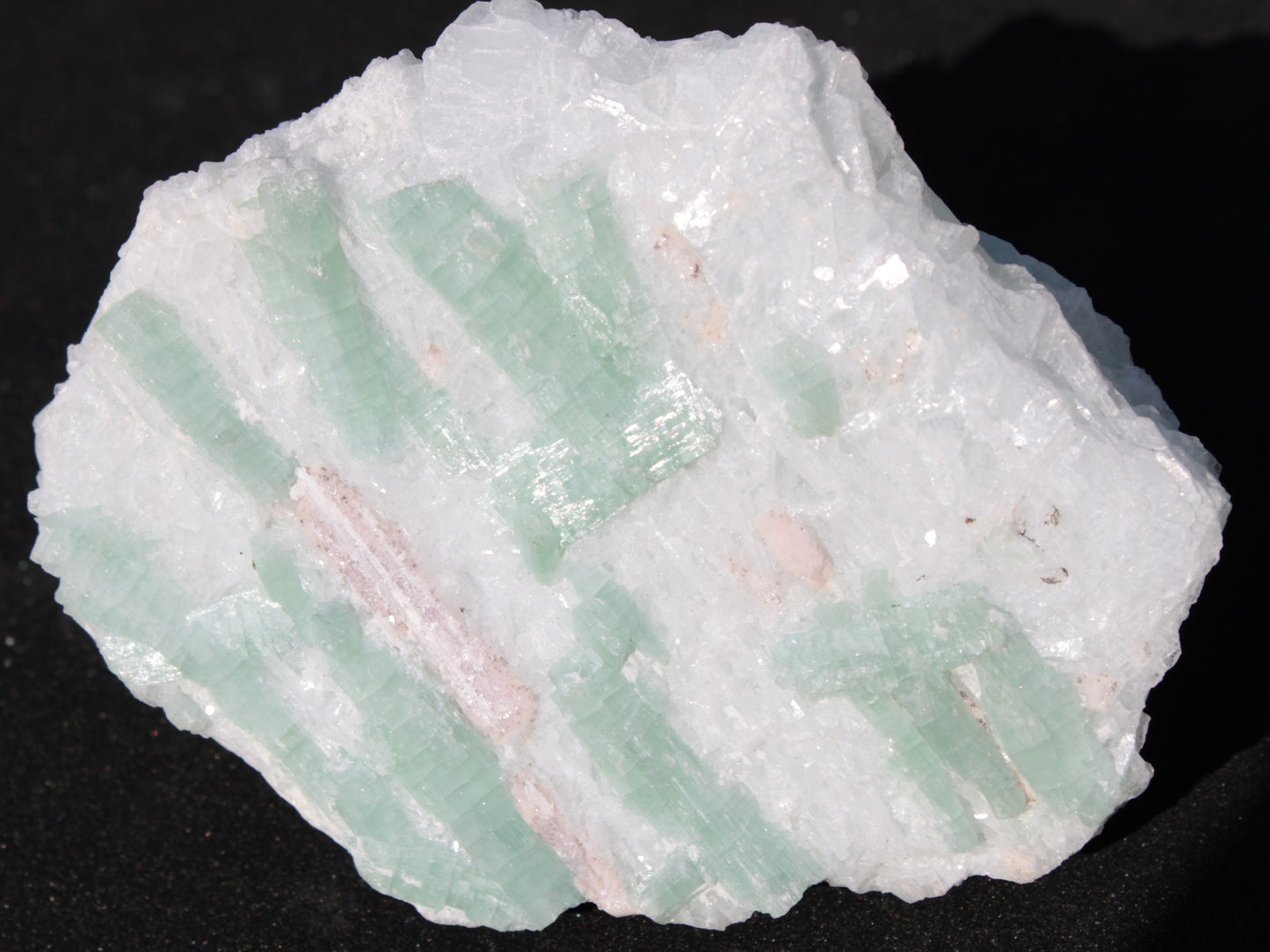 Soft Mint-Green and Pink Tourmaline on marble from Afghanistan 80mm 833ct 166.6g Rocks and Things