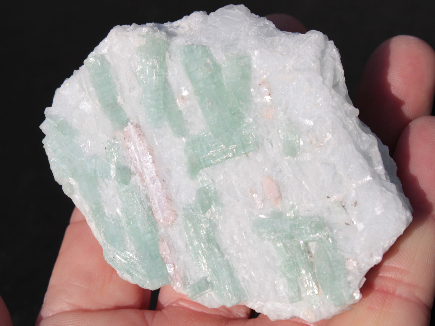 Soft Mint-Green and Pink Tourmaline on marble from Afghanistan 80mm 833ct 166.6g Rocks and Things