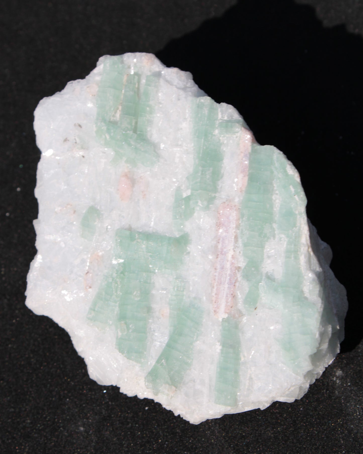 Soft Mint-Green and Pink Tourmaline on marble from Afghanistan 80mm 833ct 166.6g Rocks and Things