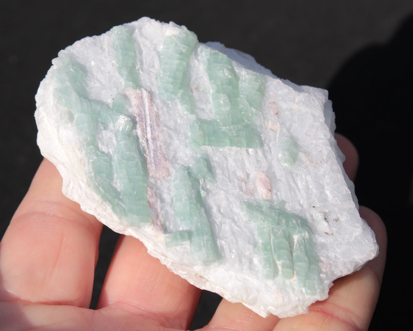 Soft Mint-Green and Pink Tourmaline on marble from Afghanistan 80mm 833ct 166.6g Rocks and Things