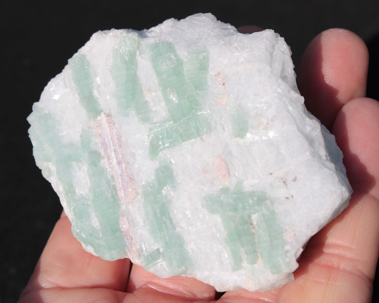 Soft Mint-Green and Pink Tourmaline on marble from Afghanistan 80mm 833ct 166.6g Rocks and Things