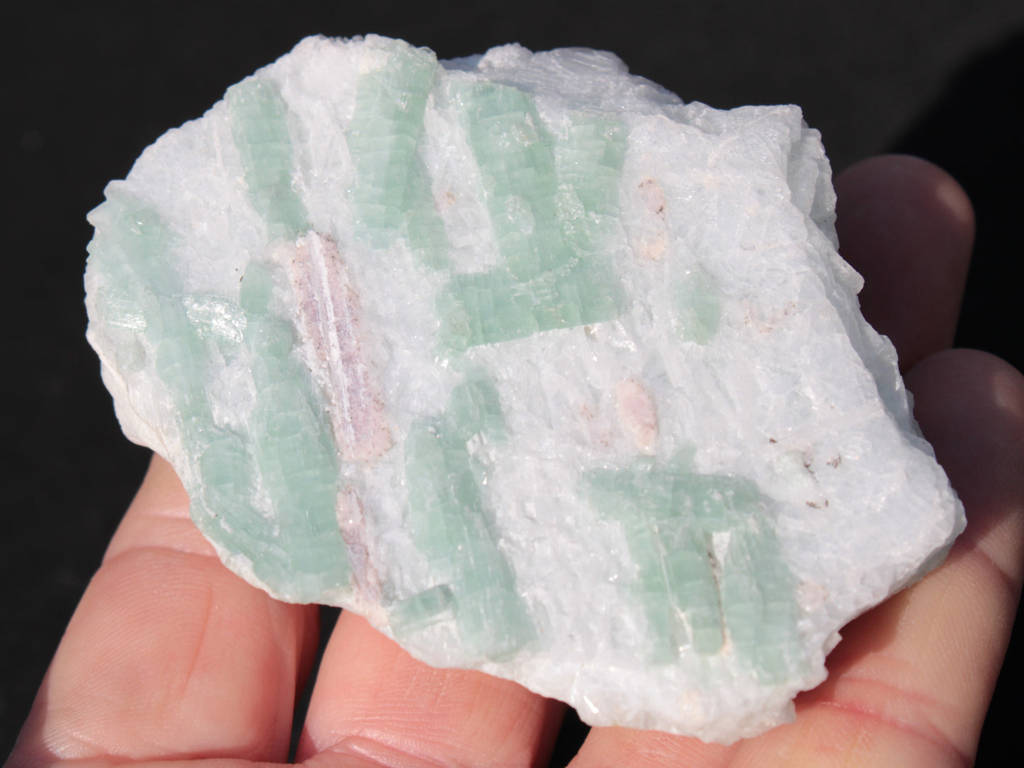 Soft Mint-Green and Pink Tourmaline on marble from Afghanistan 80mm 833ct 166.6g Rocks and Things
