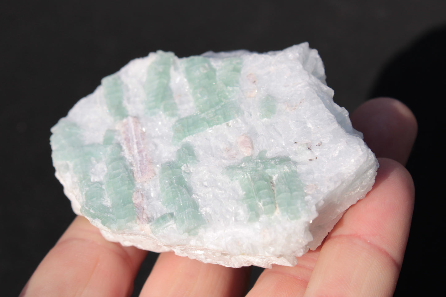 Soft Mint-Green and Pink Tourmaline on marble from Afghanistan 80mm 833ct 166.6g Rocks and Things