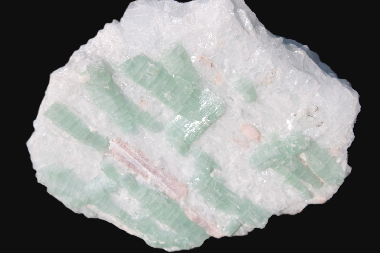 Soft Mint-Green and Pink Tourmaline on marble from Afghanistan 80mm 833ct 166.6g Rocks and Things