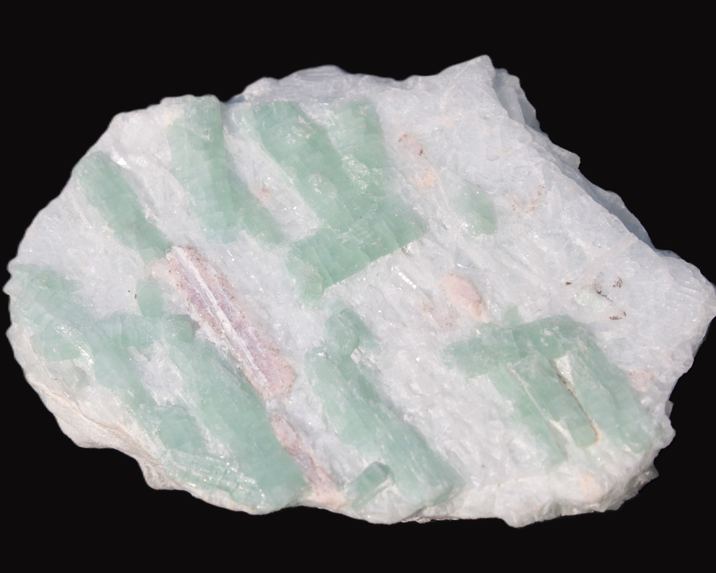 Soft Mint-Green and Pink Tourmaline on marble from Afghanistan 80mm 833ct 166.6g Rocks and Things