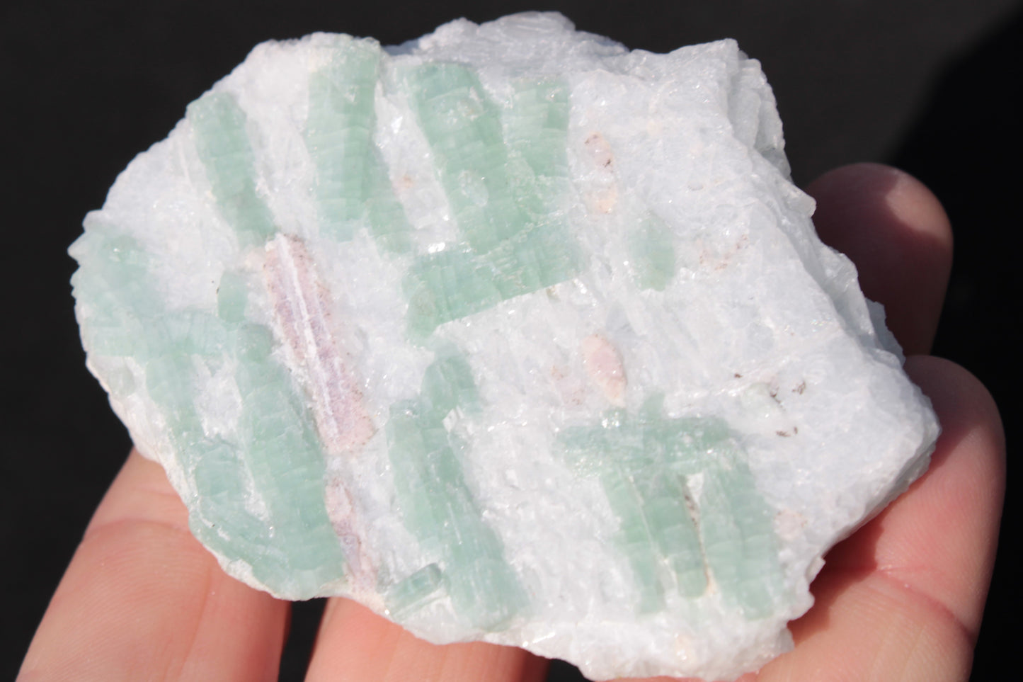 Soft Mint-Green and Pink Tourmaline on marble from Afghanistan 80mm 833ct 166.6g Rocks and Things