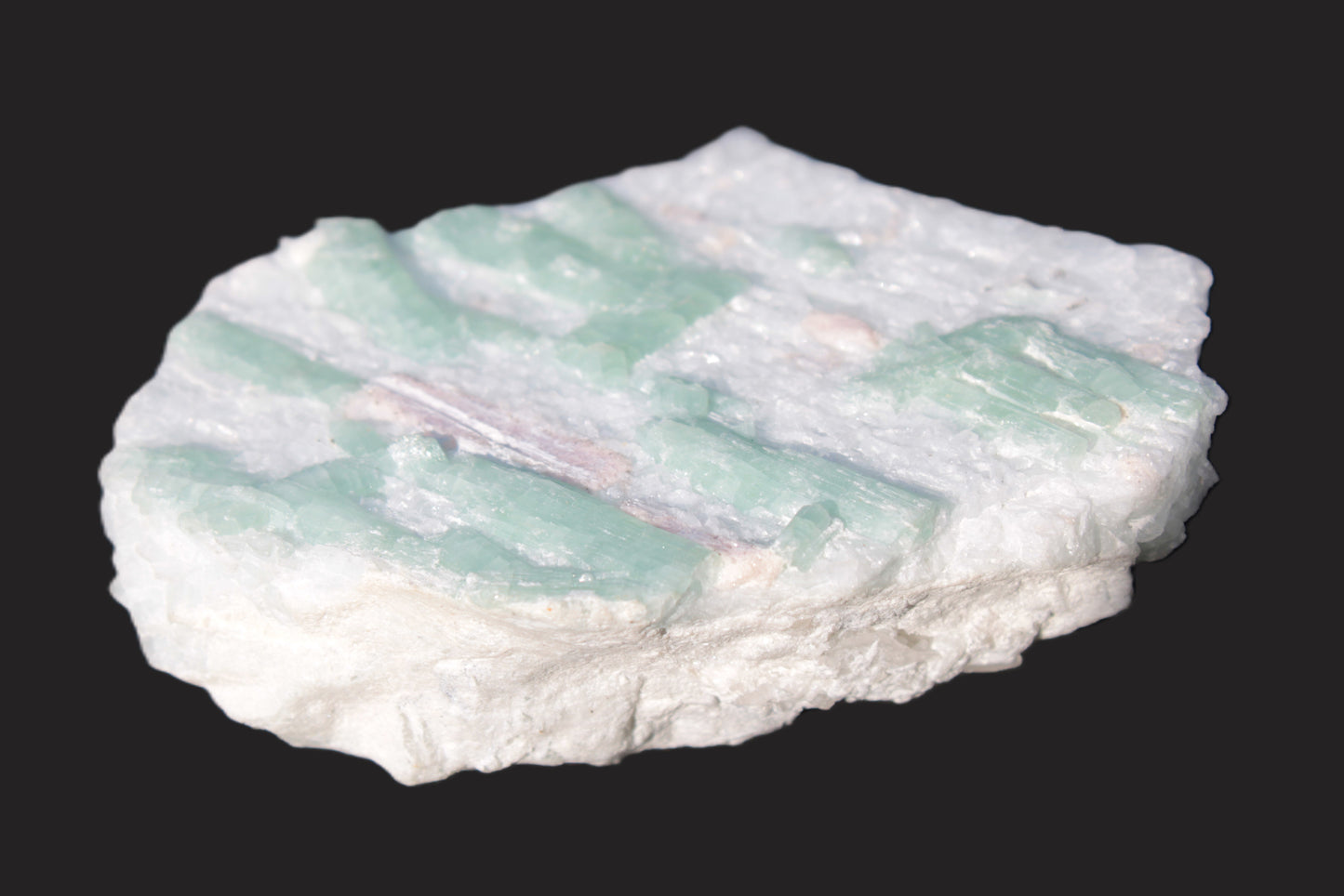 Soft Mint-Green and Pink Tourmaline on marble from Afghanistan 80mm 833ct 166.6g Rocks and Things