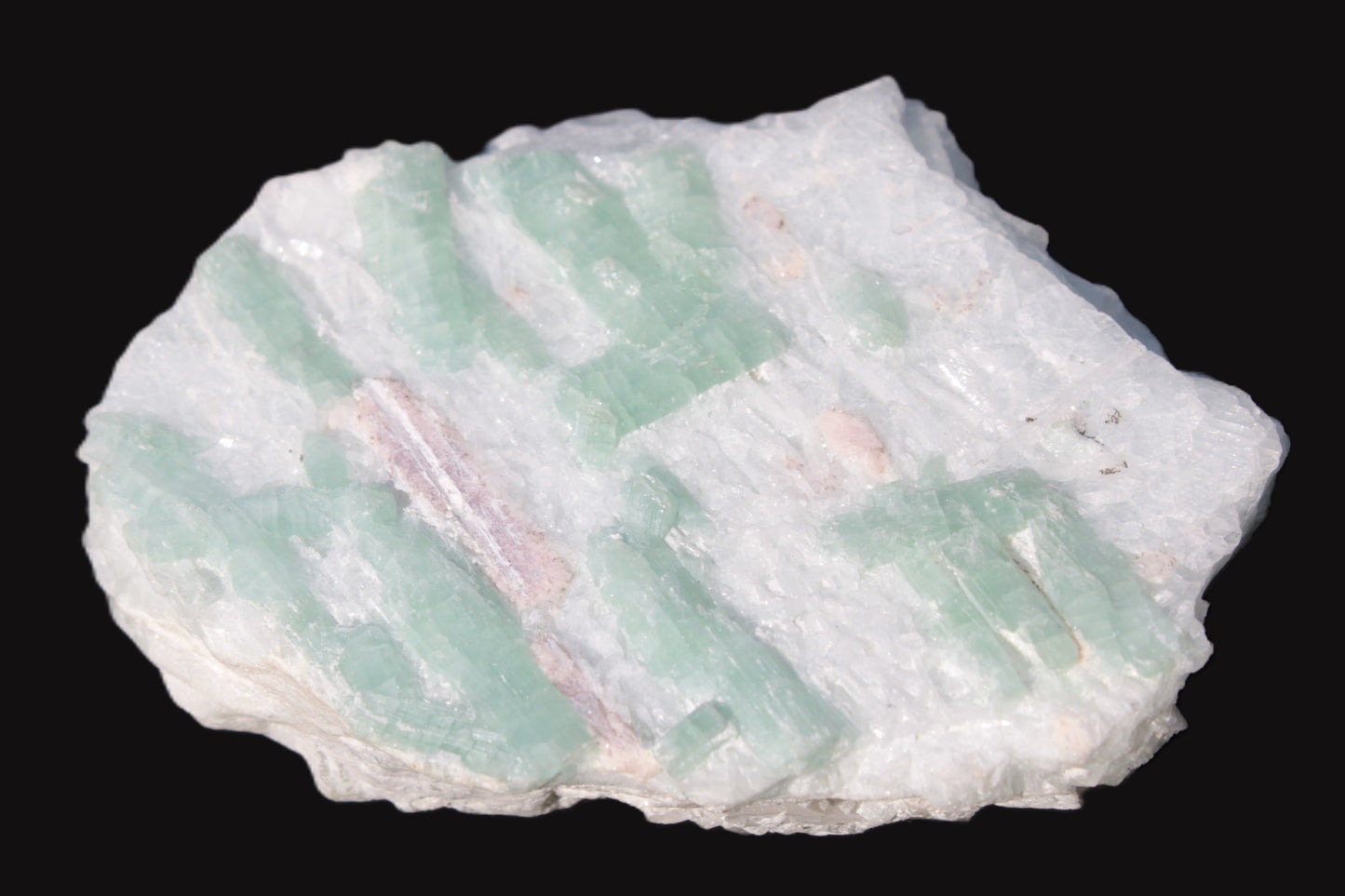 Soft Mint-Green and Pink Tourmaline on marble from Afghanistan 80mm 833ct 166.6g Rocks and Things