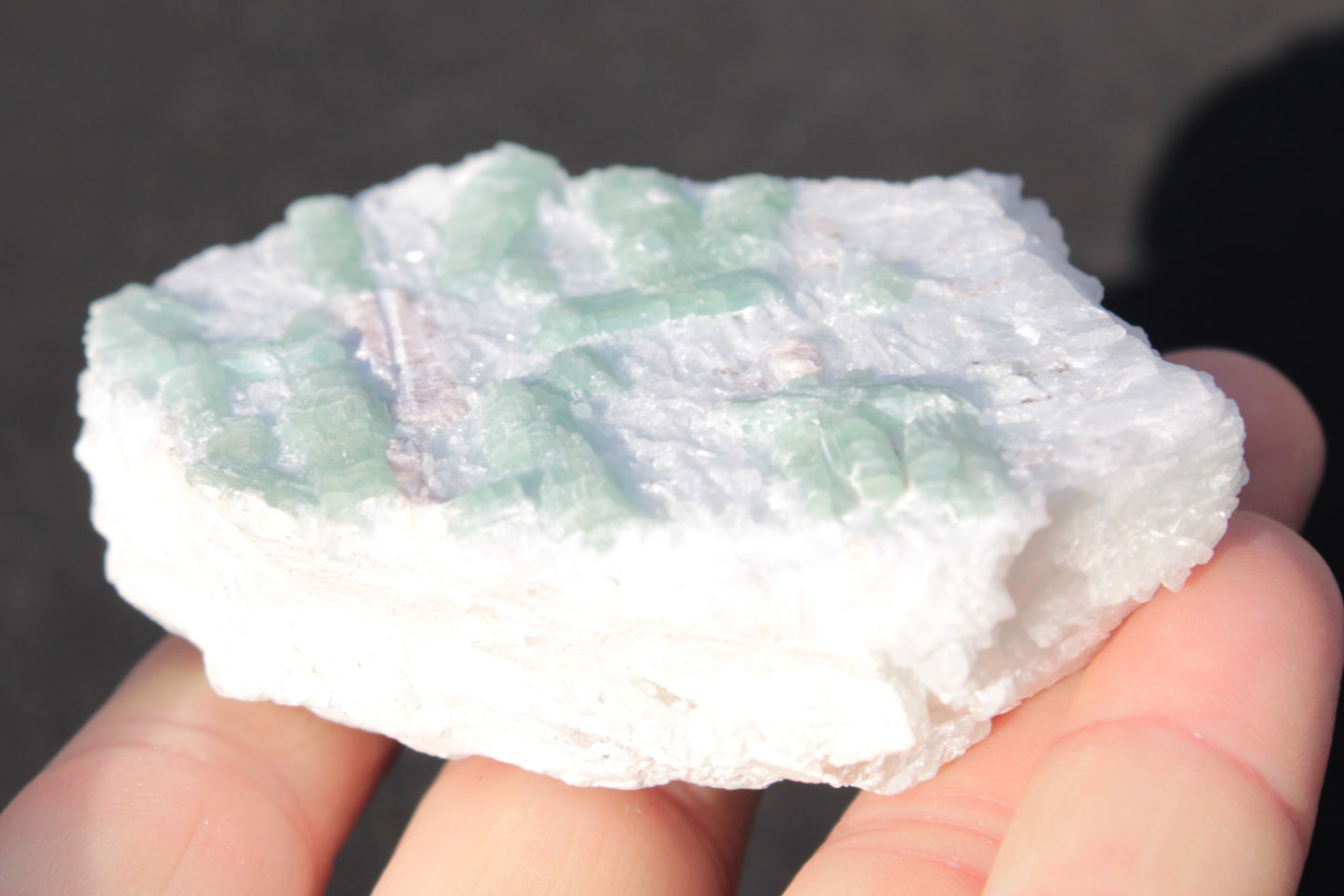 Soft Mint-Green and Pink Tourmaline on marble from Afghanistan 80mm 833ct 166.6g Rocks and Things
