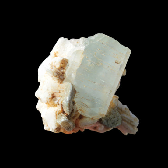 Terminated Aquamarine crystal cluster with Feldspar/Muscovite from Afghanistan 66.9ct 13.3g in sunshine - Rocks and Things Store