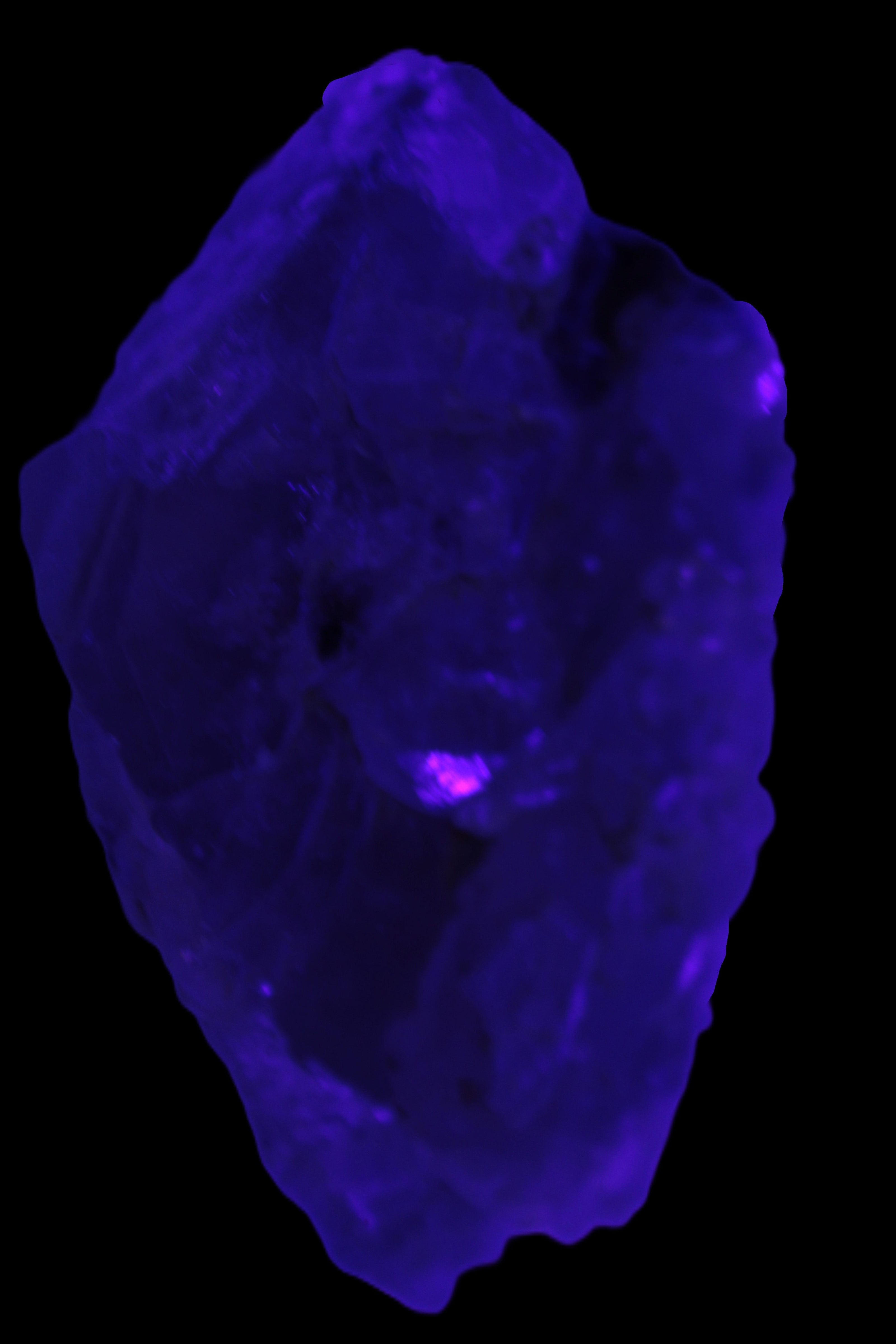 Black Tourmaline on flat-plated clear Calcite matrix from Afghanistan 65.8g in UV light - Rocks and Things Store