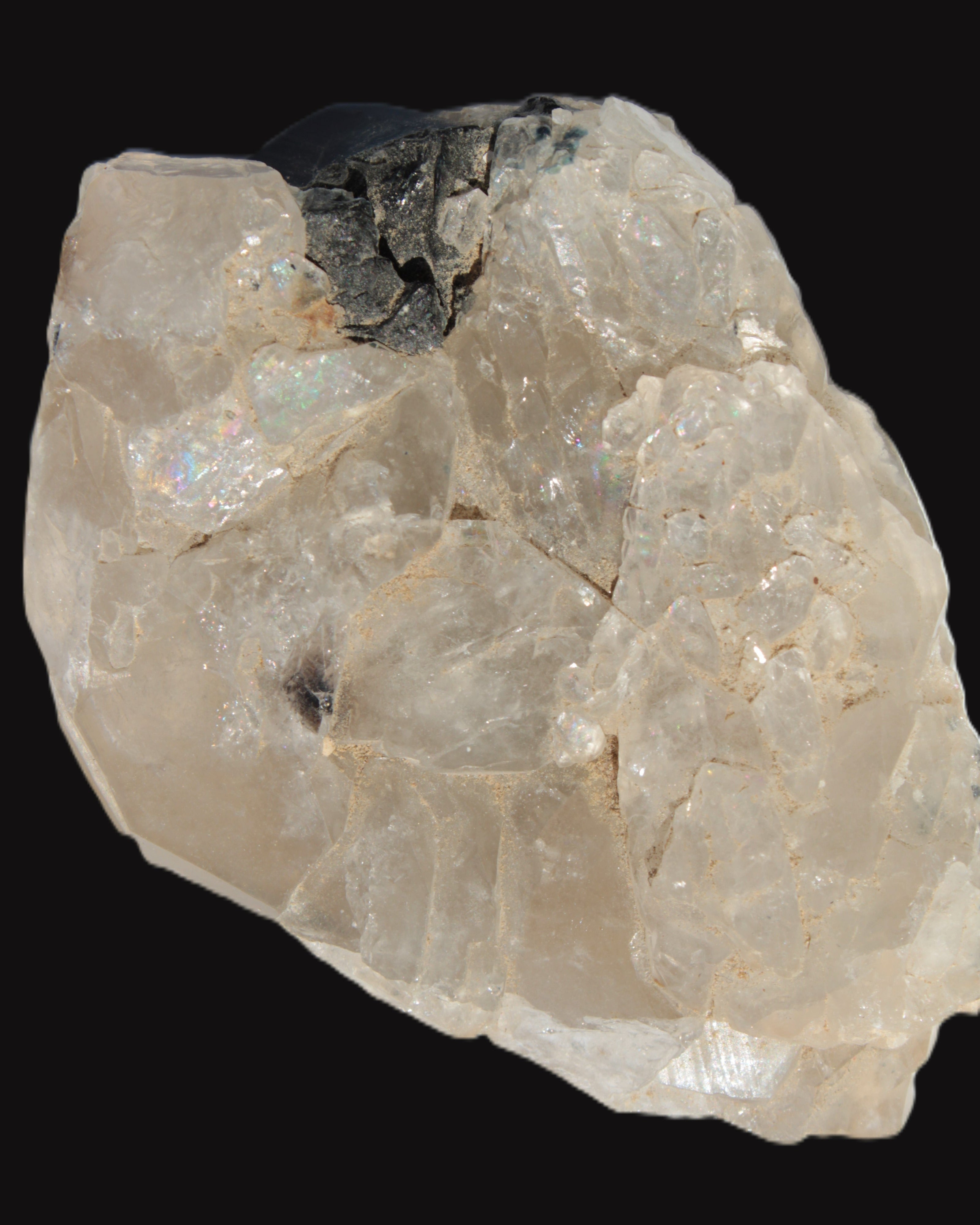 Black Tourmaline on flat-plated clear Calcite matrix from Afghanistan 65.8g in sunlight - Rocks and Things Store