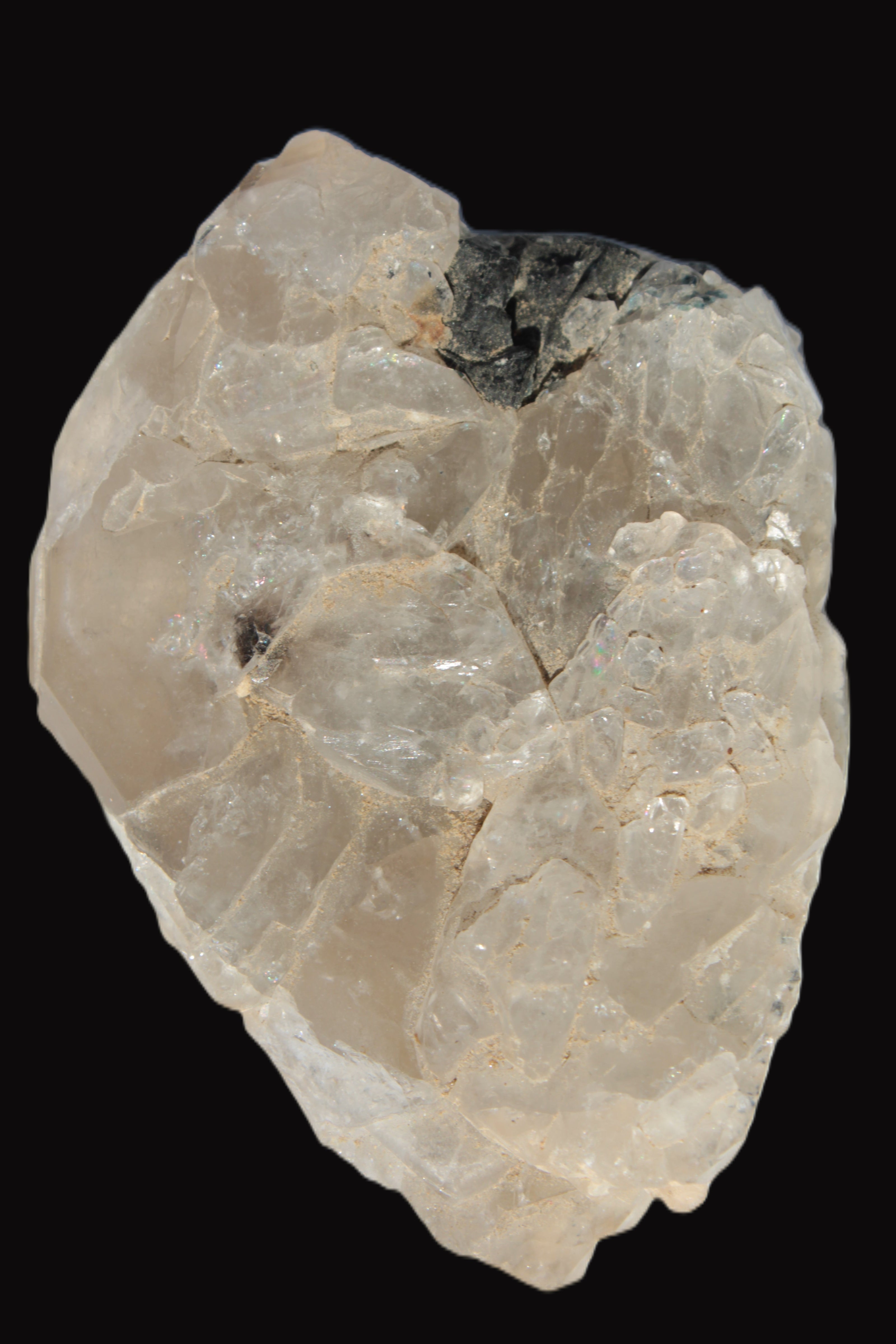 Black Tourmaline on flat-plated clear Calcite matrix from Afghanistan 65.8g in sunlight - Rocks and Things Store