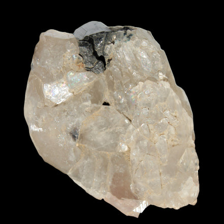 Black Tourmaline on flat-plated clear Calcite matrix from Afghanistan 65.8g in sunlight - Rocks and Things Store