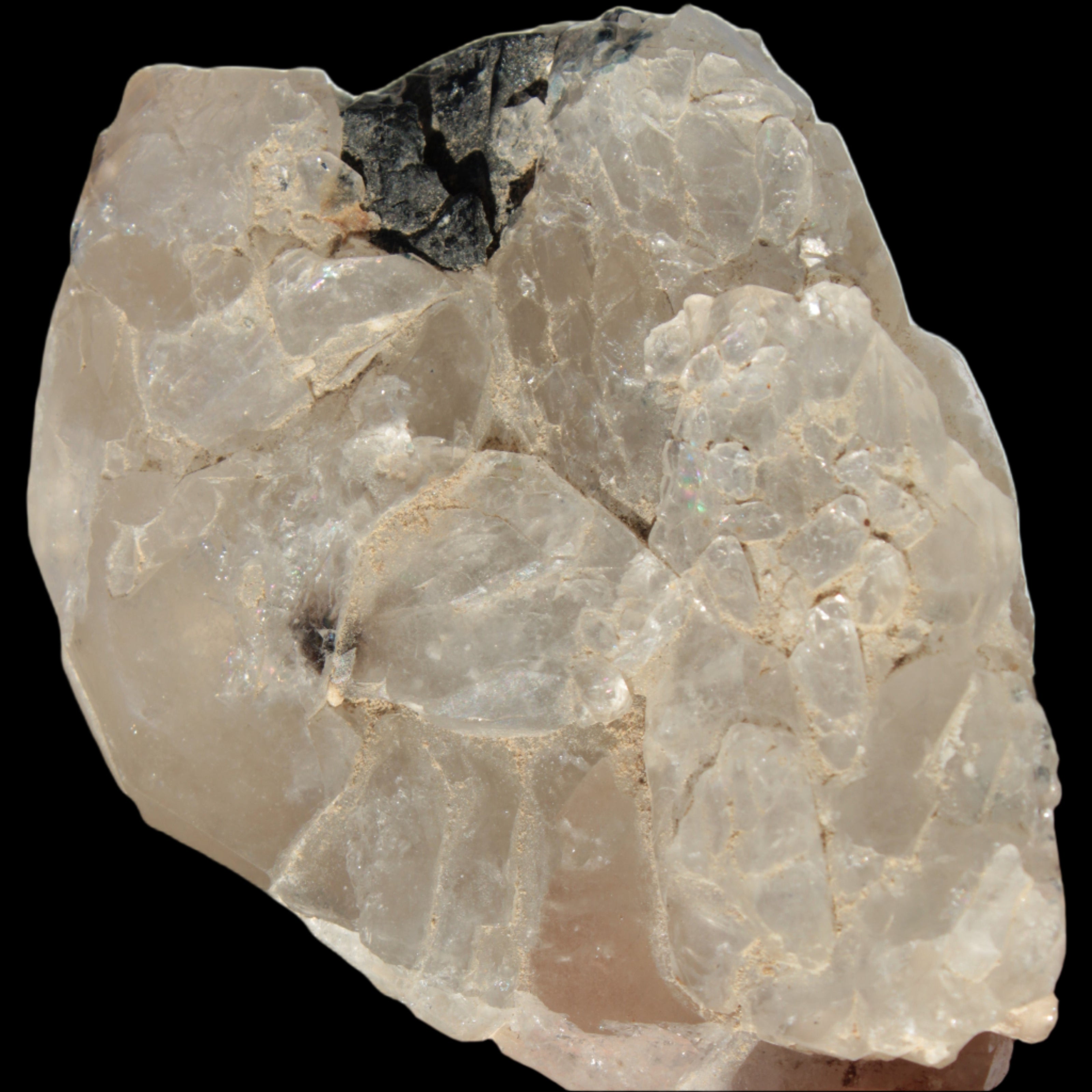 Black Tourmaline on flat-plated clear Calcite matrix from Afghanistan 65.8g in sunlight - Rocks and Things Store