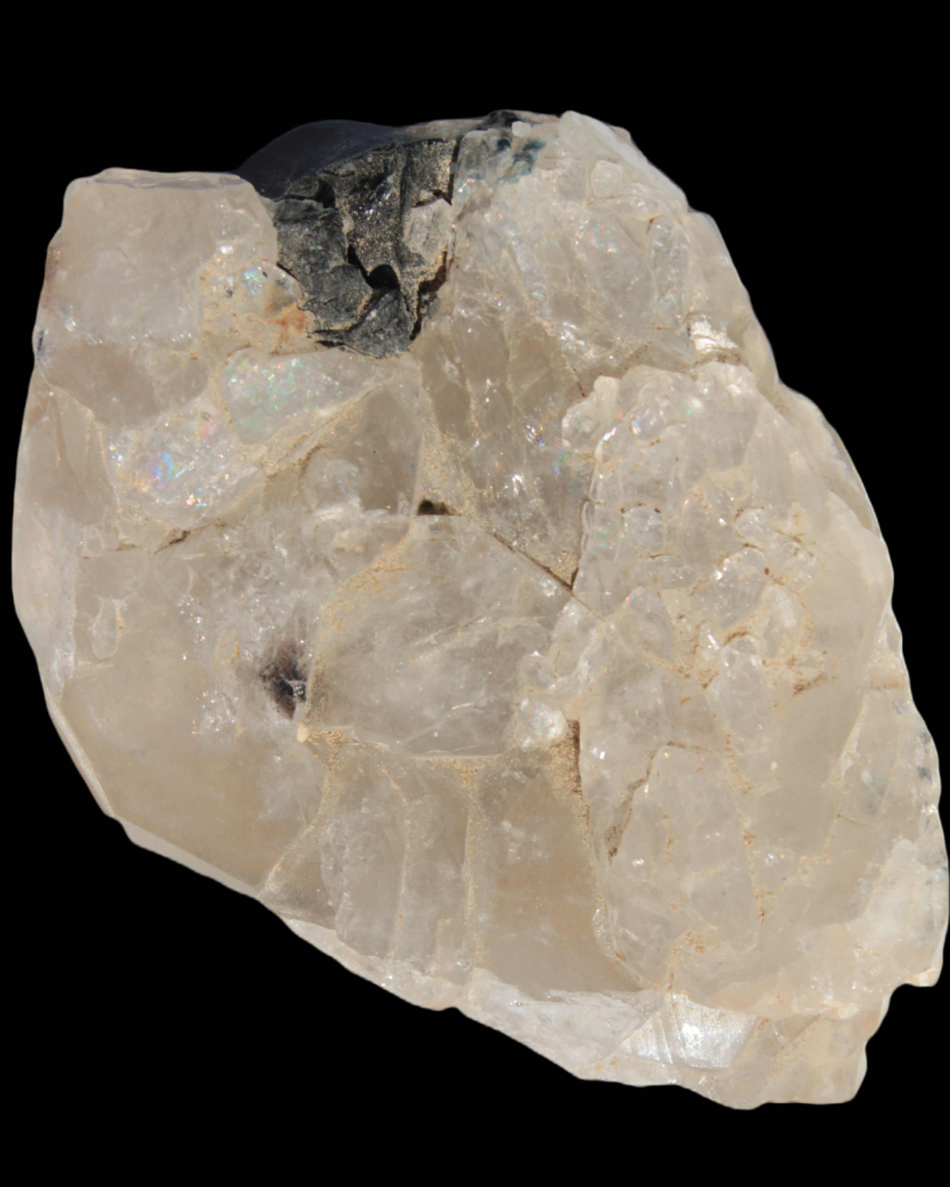 Black Tourmaline on flat-plated clear Calcite matrix from Afghanistan 65.8g in sunlight - Rocks and Things Store