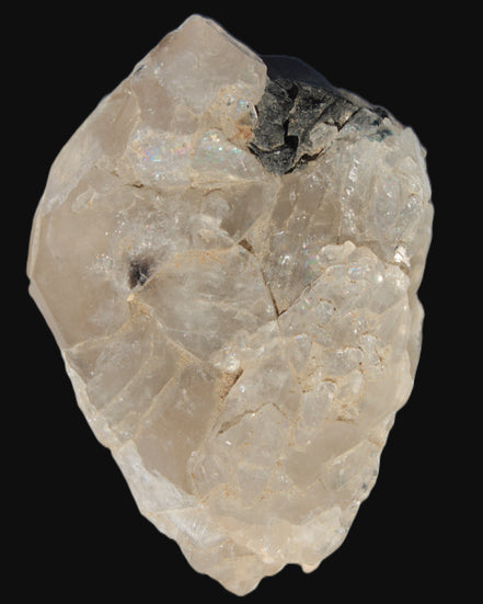 Black Tourmaline on flat-plated clear Calcite matrix from Afghanistan 65.8g in sunlight - Rocks and Things Store