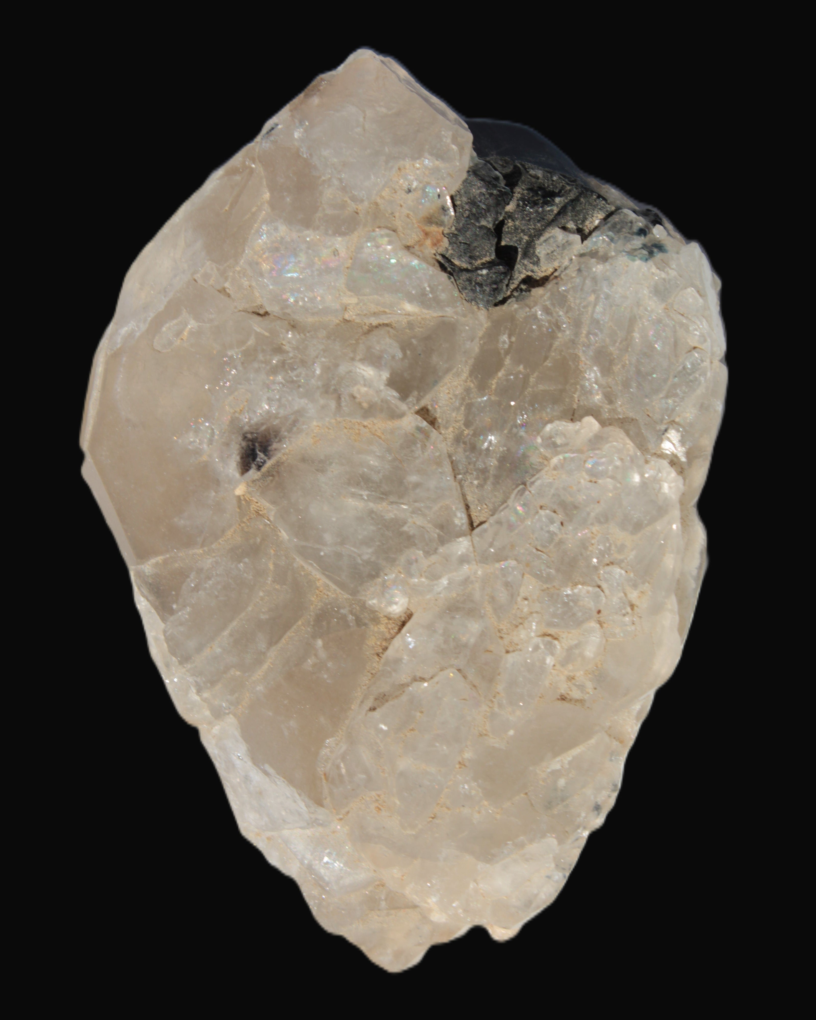 Black Tourmaline on flat-plated clear Calcite matrix from Afghanistan 65.8g in sunlight - Rocks and Things Store
