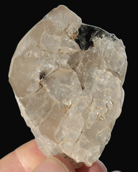 Black Tourmaline on flat-plated clear Calcite matrix from Afghanistan 65.8g in sunlight - Rocks and Things Store