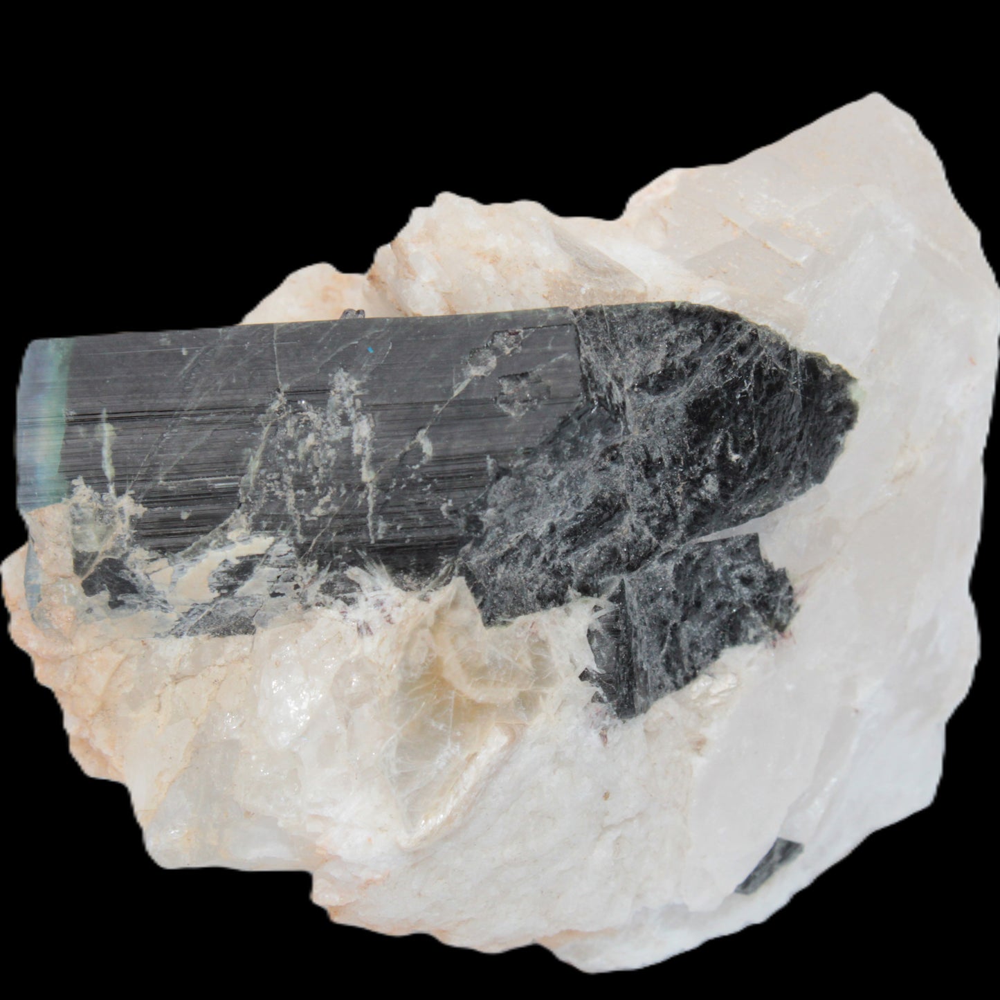 Large bi-colour terminated Green Tourmaline, Clear Aquamarine & Lepidolite on Calcite 118.9g Rocks and Things