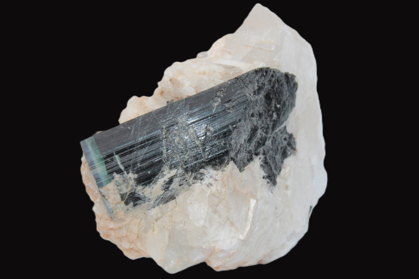 Large bi-colour terminated Green Tourmaline, Clear Aquamarine & Lepidolite on Calcite 118.9g Rocks and Things