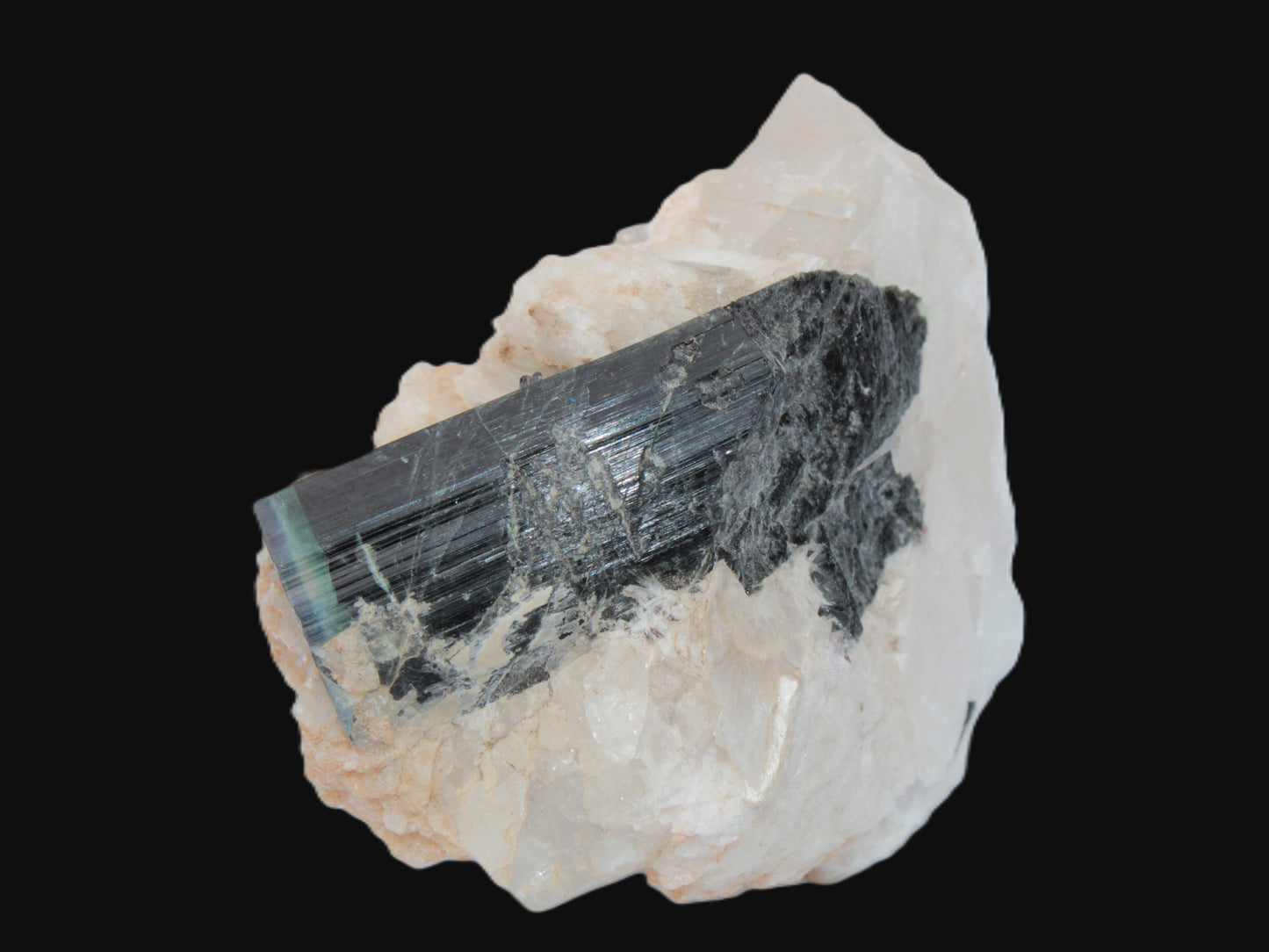 Large bi-colour terminated Green Tourmaline, Clear Aquamarine & Lepidolite on Calcite 118.9g Rocks and Things