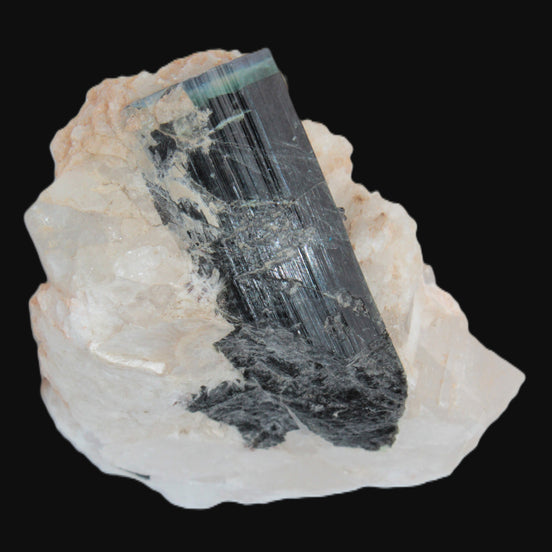 Large bi-colour terminated Green Tourmaline, Clear Aquamarine & Lepidolite on matrix 118.9g in sunlight - Rocks and Things Store