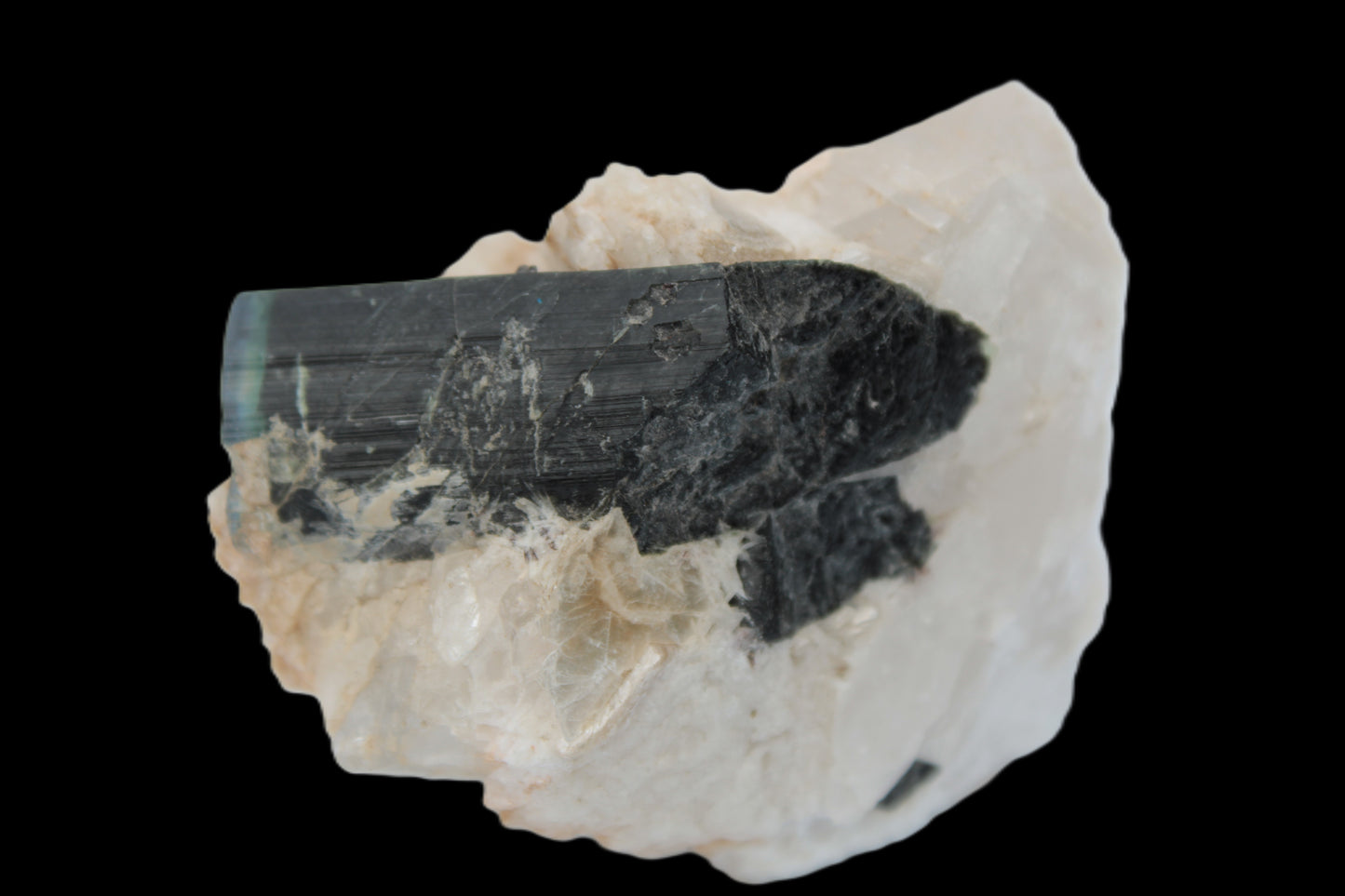 Large bi-colour terminated Green Tourmaline, Clear Aquamarine & Lepidolite on Calcite 118.9g Rocks and Things