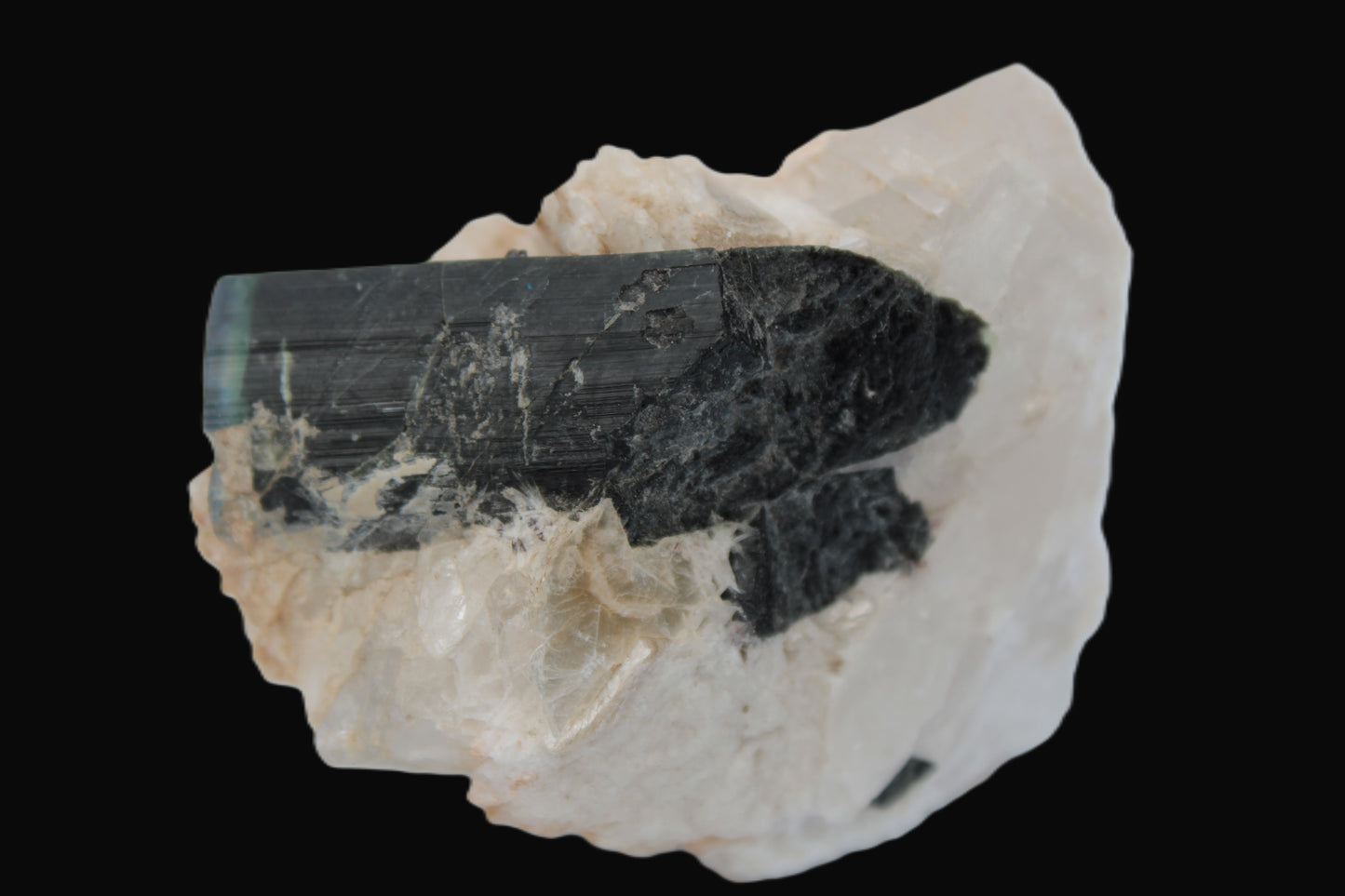 Large bi-colour terminated Green Tourmaline, Clear Aquamarine & Lepidolite on Calcite 118.9g Rocks and Things