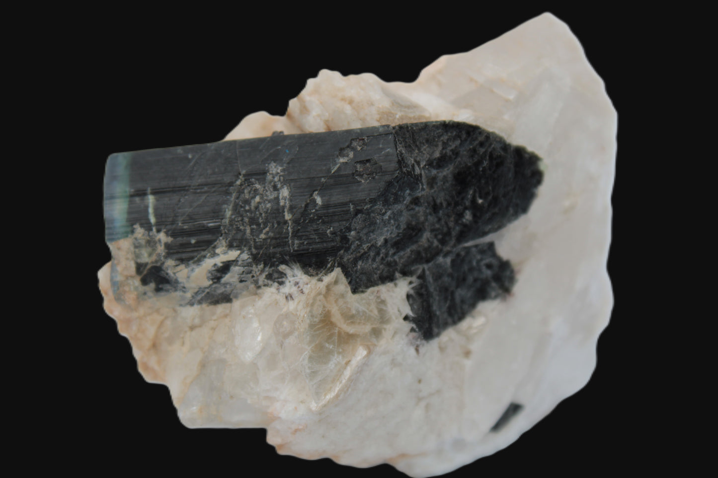 Large bi-colour terminated Green Tourmaline, Clear Aquamarine & Lepidolite on Calcite 118.9g Rocks and Things