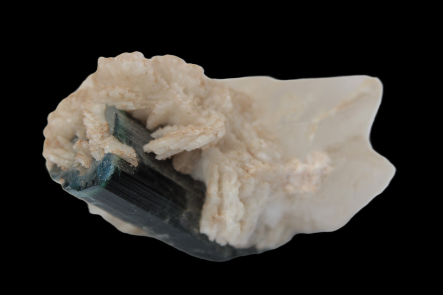 Large bi-colour terminated Green Tourmaline, Clear Aquamarine & Lepidolite on Calcite 118.9g Rocks and Things