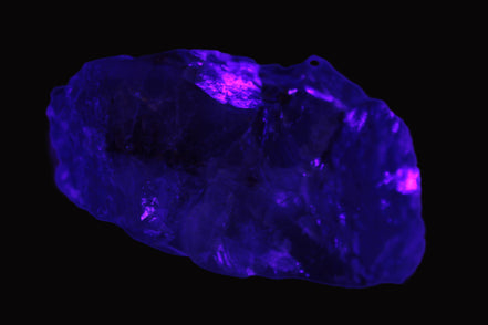 Cubic Blue Fluorite  with Clear Calcite cluster in UV light