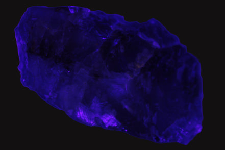 Cubic Blue Fluorite  with Clear Calcite cluster in UV light