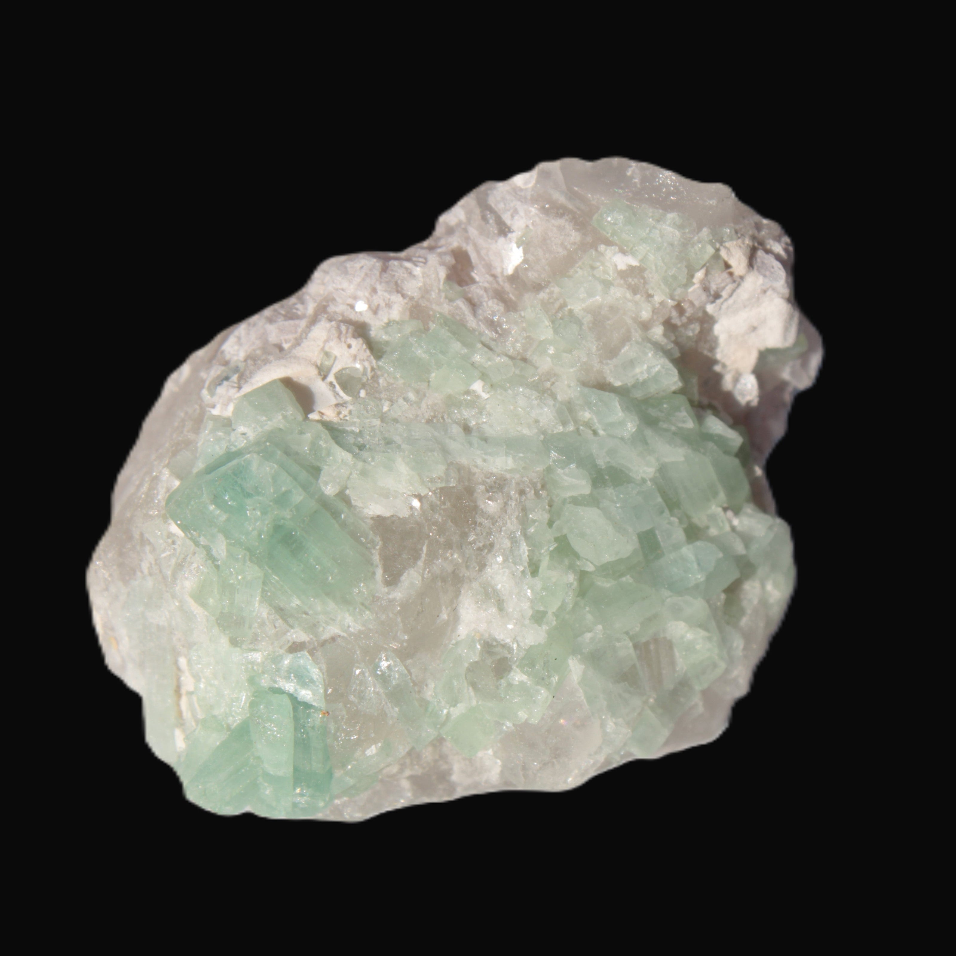Soft Green Tourmaline cluster on matrix from Afghanistan 116.6ct 23.3g in sunlight -  Rocks and Things Store