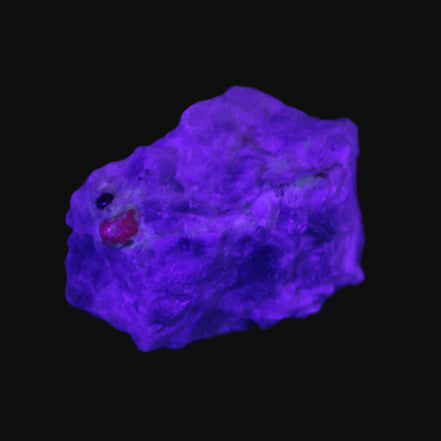 Ruby UV reactive with Muscovite in Marble 343ct 68.6g in UV light - Rocks and Things Store