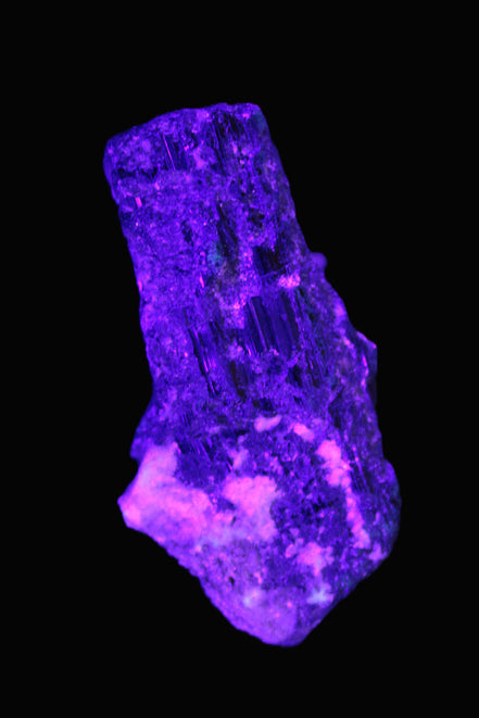 Black Tourmaline crystal with Feldspar & Mica 55mm 250.7ct  50.2g in UV light - Rocks and Things Store