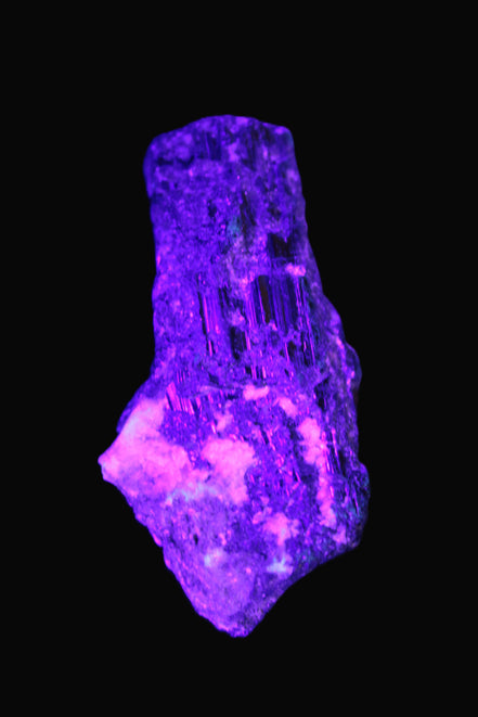 Black Tourmaline crystal with Feldspar & Mica 55mm 250.7ct  50.2g in UV light - Rocks and Things Store