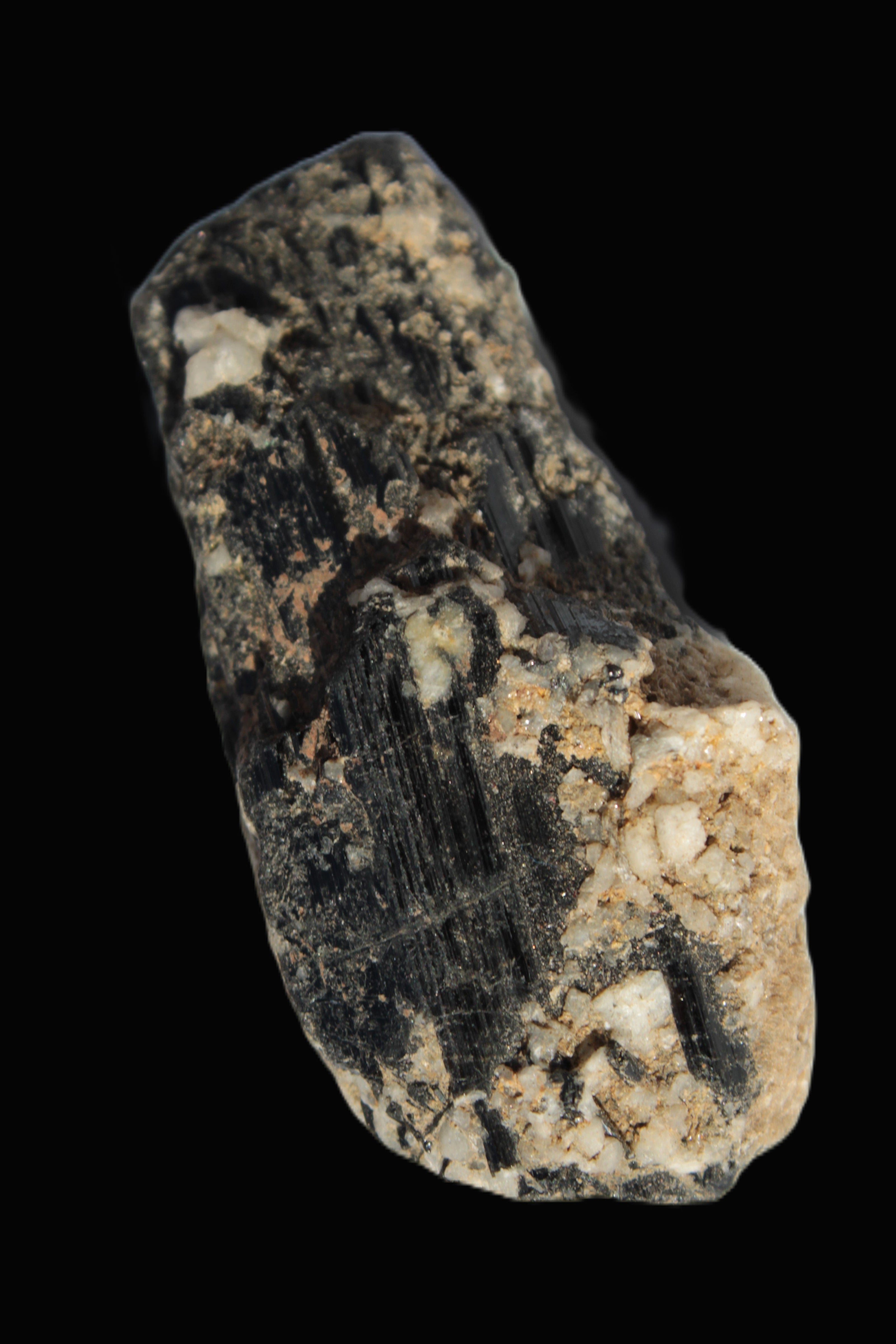 Black Tourmaline crystal with Feldspar & Mica 55mm 250.7ct  50.2g in sunlight - Rocks and Things Store